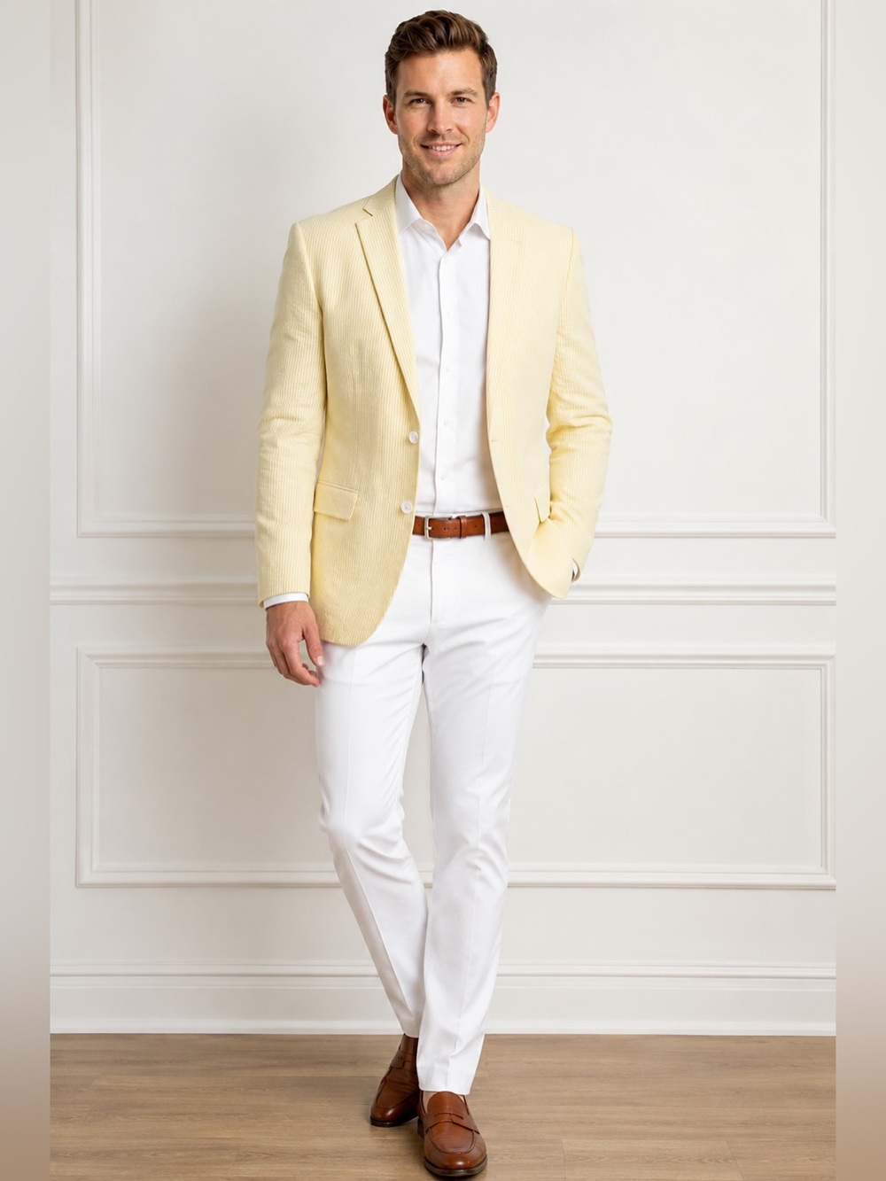 TailorByrd Yellow Seersucker Stretch Sport Coat Blazer Men’s 42L Like New - Picture 7 of 7